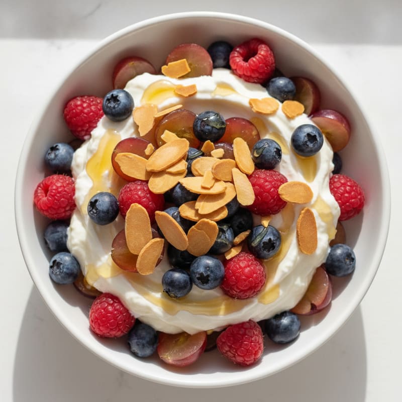 Greek Yogurt Protein Parfait with Mixed Berries and Almonds