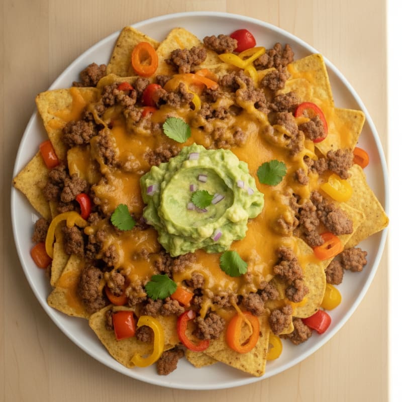 Loaded Beef Nachos with Guacamole