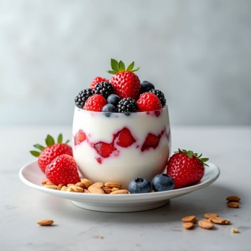 Greek Yogurt Protein Parfait with Mixed Berries and Almonds