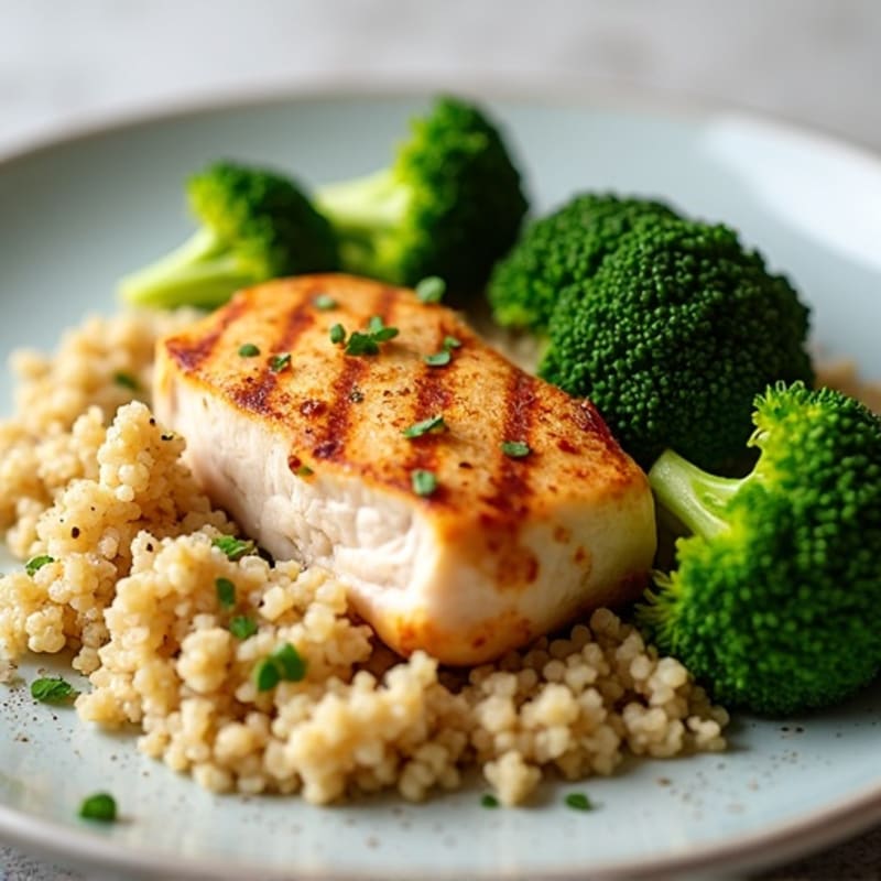 Grilled Chicken Breast with Quinoa and Roasted Broccoli