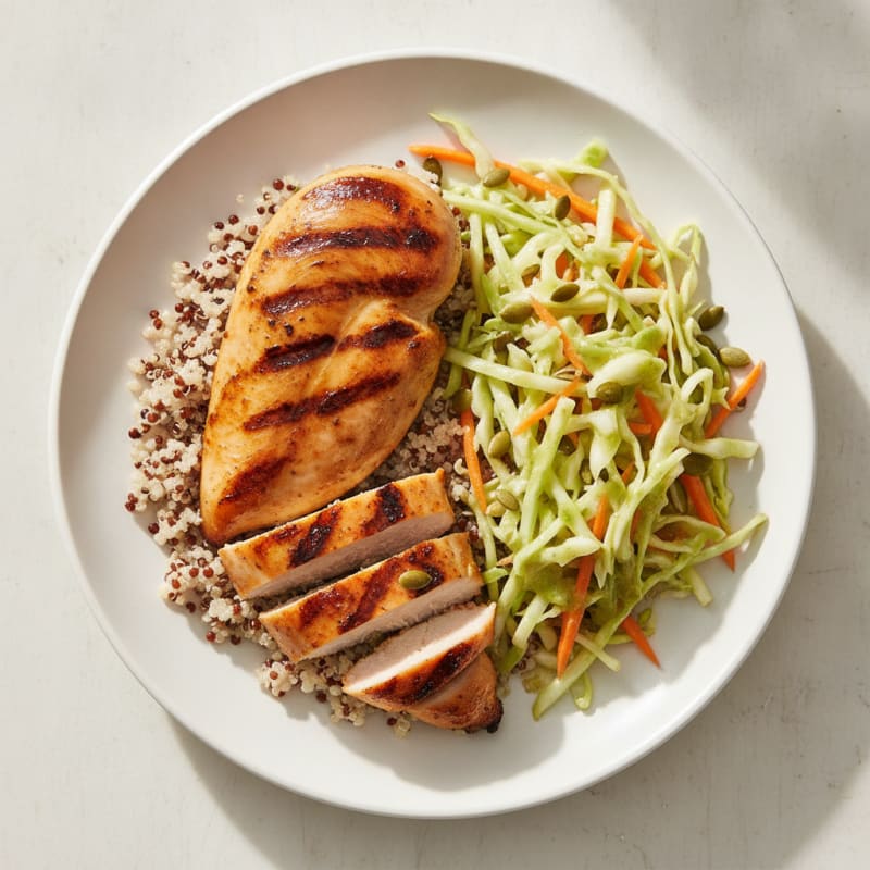 Grilled Chicken Breast with Quinoa and Crunchy Cabbage Slaw