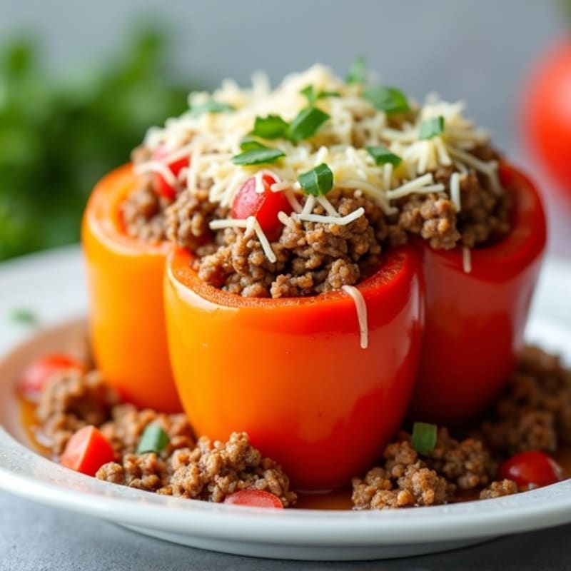 Lean Ground Beef and Turkey Stuffed Bell Peppers with Crispy Parmesan Topping