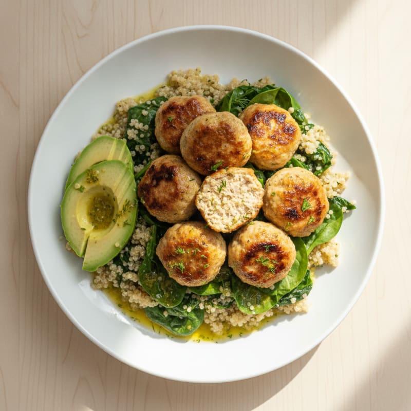 Grilled Chicken Meatball and Quinoa Power Bowl