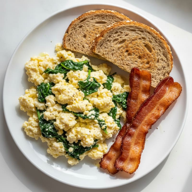 Cottage Cheese Scramble with Spinach and Turkey Bacon