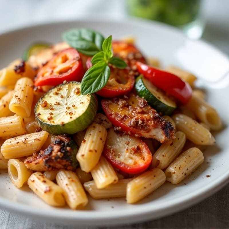 Healthy Spicy Cajun Chicken Pasta with Roasted Vegetables