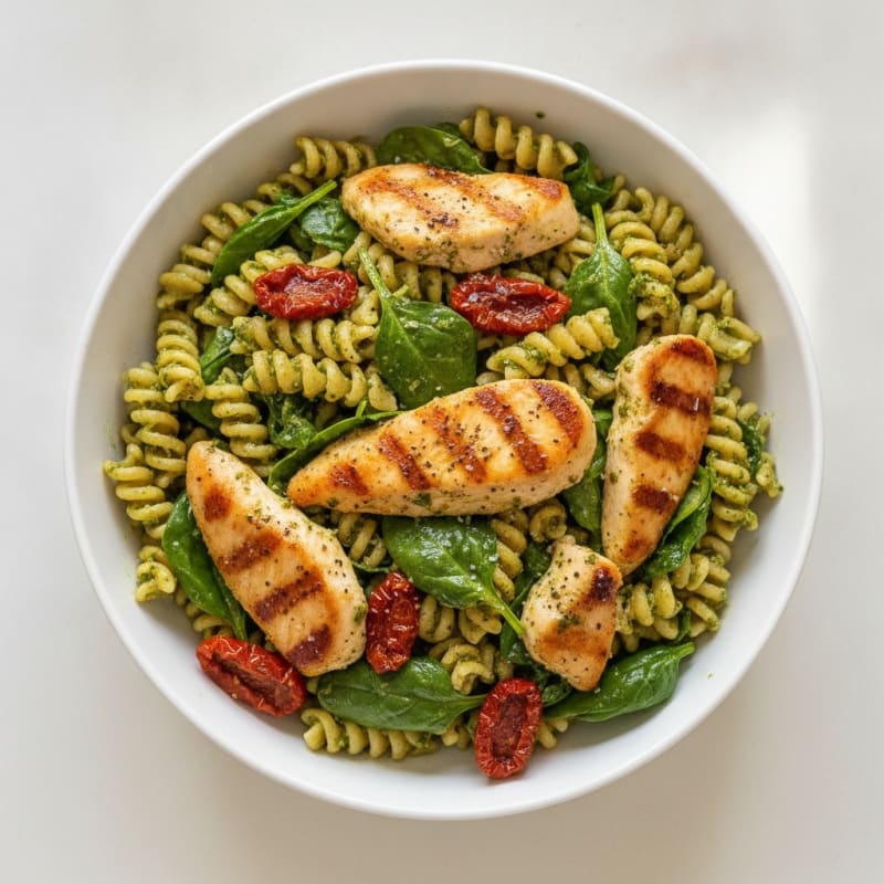 Pesto Chicken Pasta with Sun-Dried Tomatoes