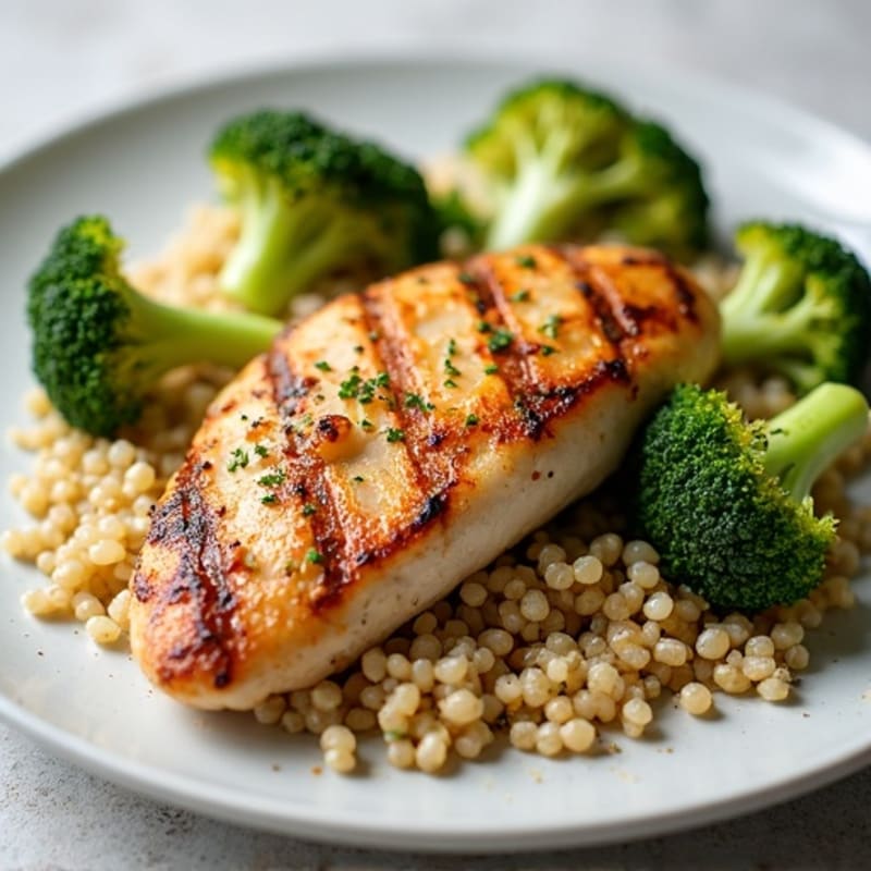 Grilled Chicken Breast with Quinoa and Roasted Broccoli