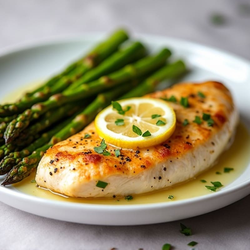 Lemon-Garlic Pan Seared Chicken with Roasted Asparagus