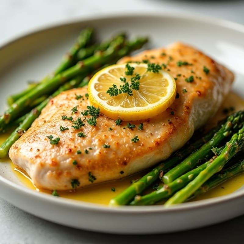 Lemon Garlic Pan-Seared Chicken with Roasted Asparagus