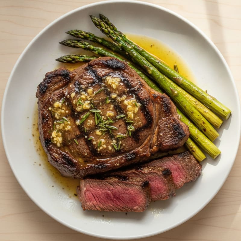 Grilled Ribeye with Garlic Herb Butter