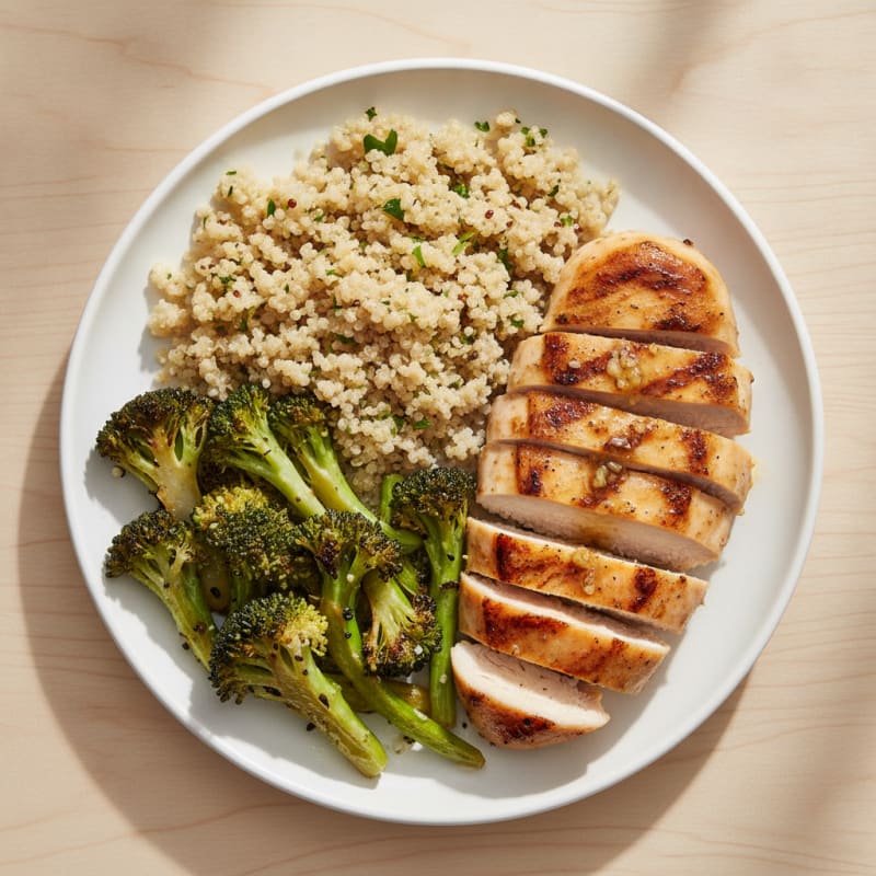 Grilled Chicken Breast with Quinoa and Roasted Broccoli