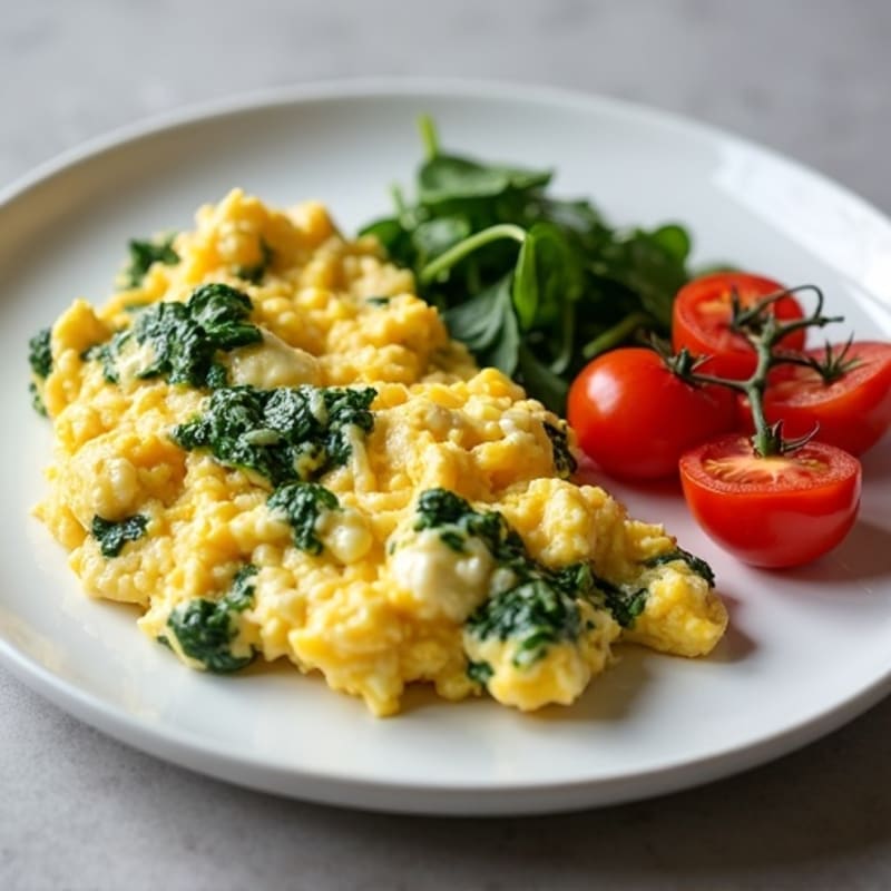 Egg White Spinach Scramble with Cottage Cheese and Fresh Tomatoes
