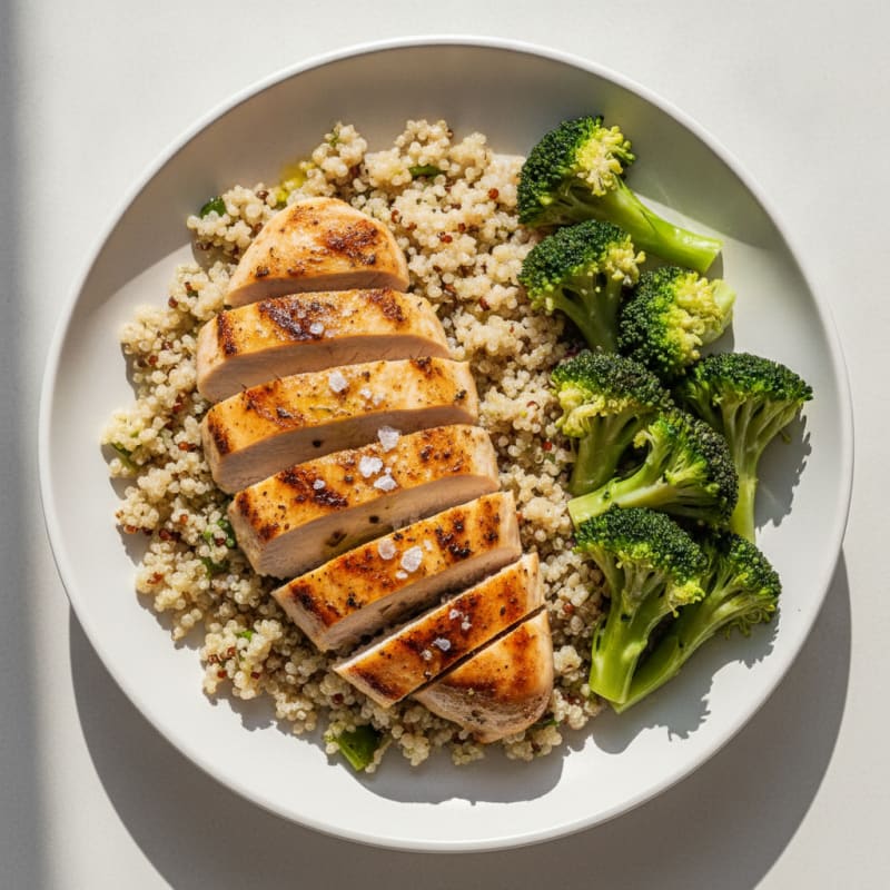 Grilled Chicken Breast with Quinoa and Steamed Broccoli