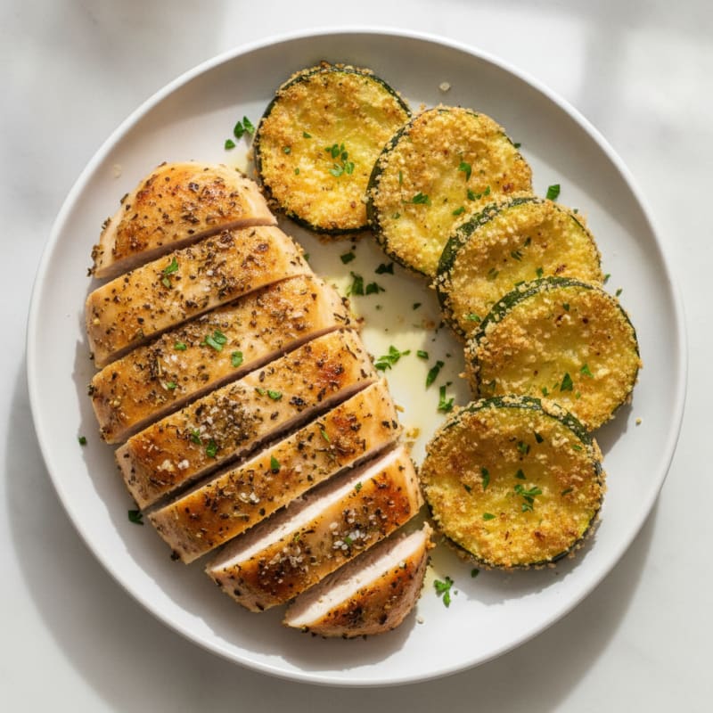 Parmesan Baked Zucchini with Herb-Crusted Chicken