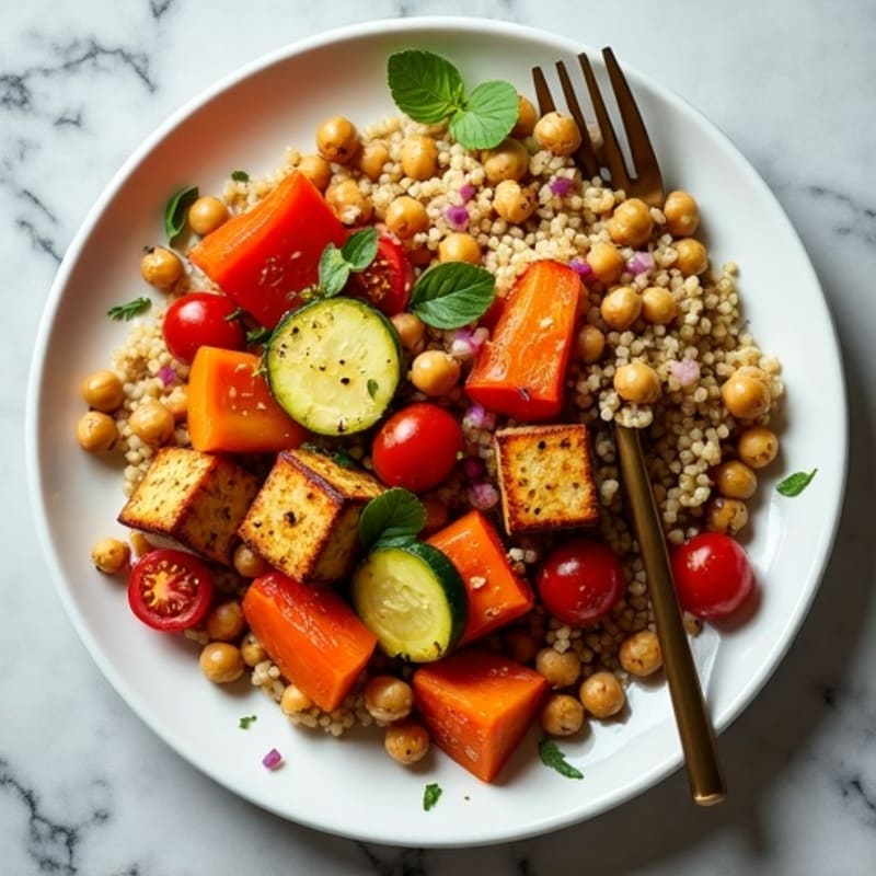 Vibrant Roasted Vegetable Medley with Crispy Tofu and Chickpeas