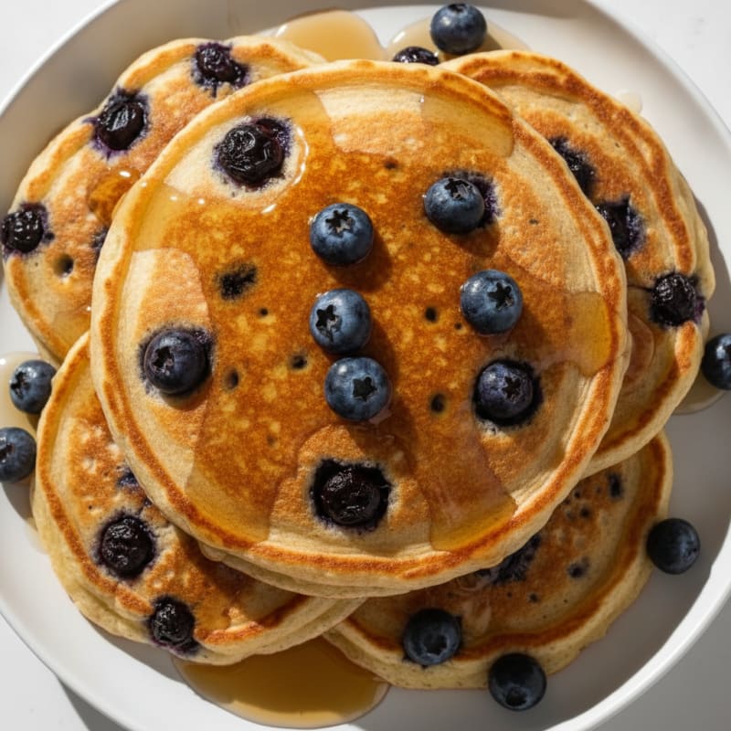 Blueberry Ricotta Pancakes with Maple Syrup