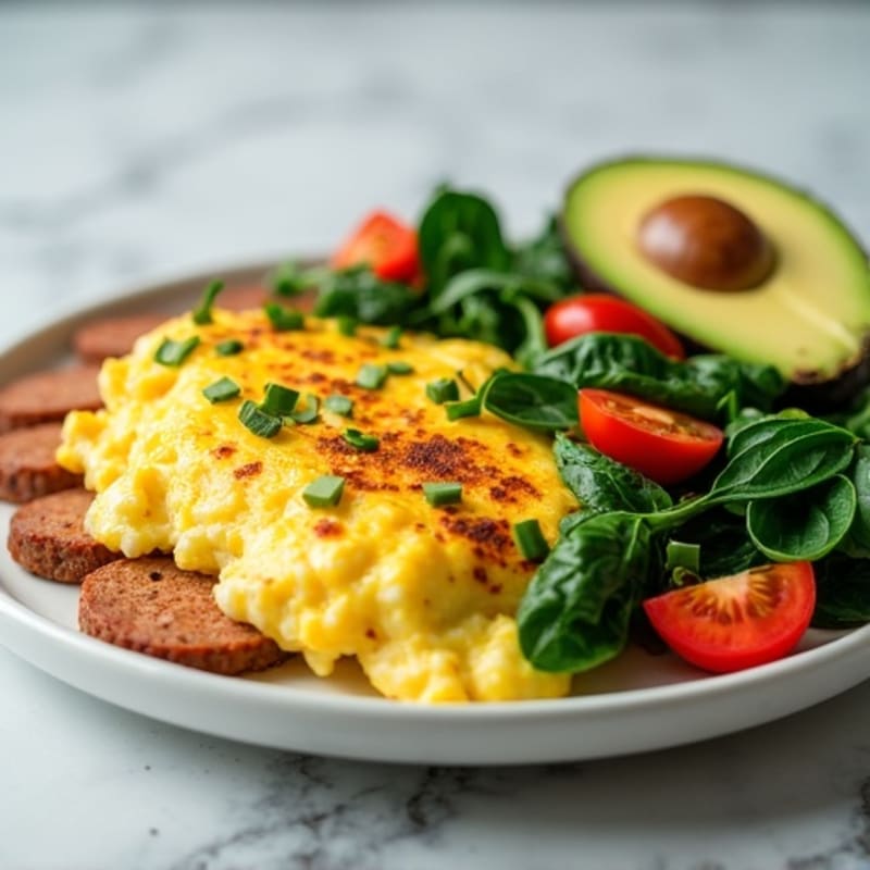 Egg White Scramble with Turkey Sausage and Sautéed Spinach