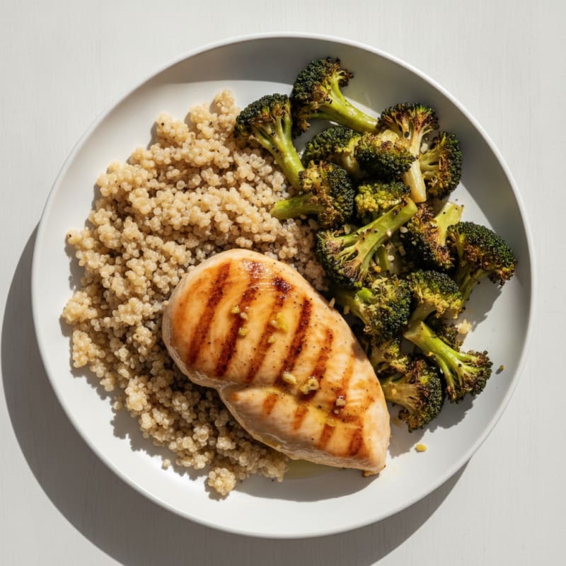 Grilled Chicken Breast with Roasted Broccoli and Quinoa