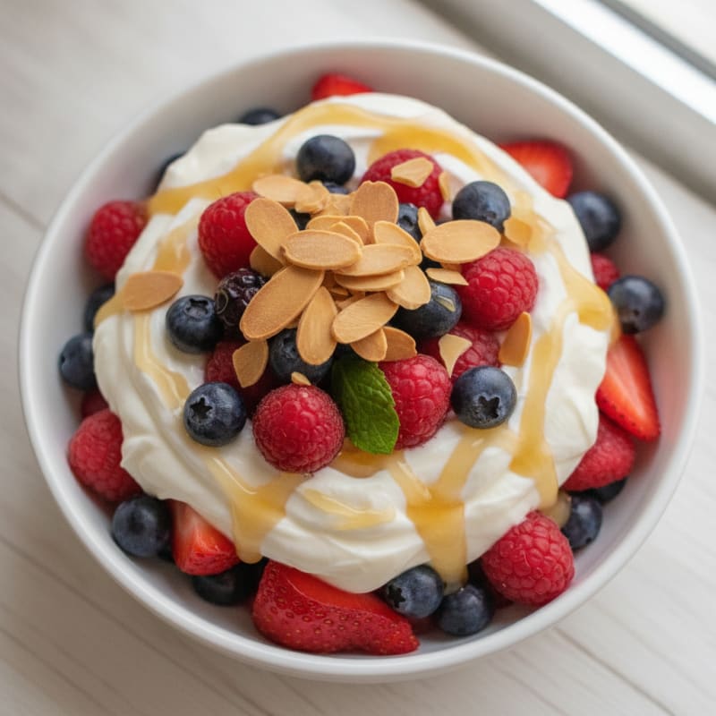 Greek Yogurt Protein Parfait with Mixed Berries and Almonds