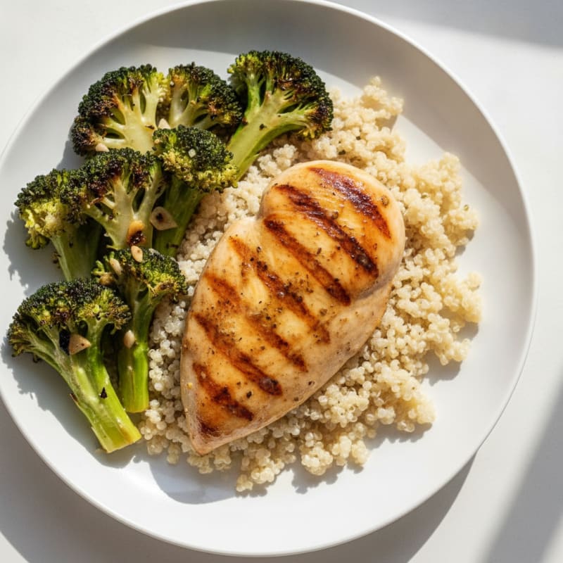 Grilled Chicken Breast with Quinoa and Roasted Broccoli