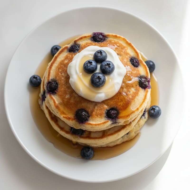 Blueberry Ricotta Pancakes with Maple Syrup