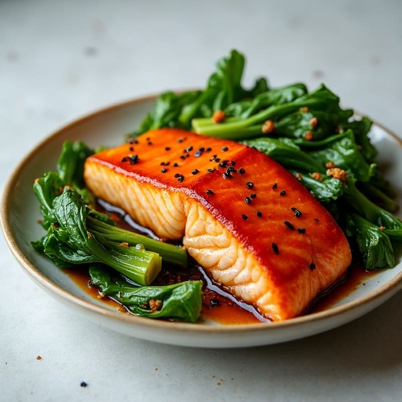 Spicy Gochujang Glazed Salmon with Crispy Bok Choy