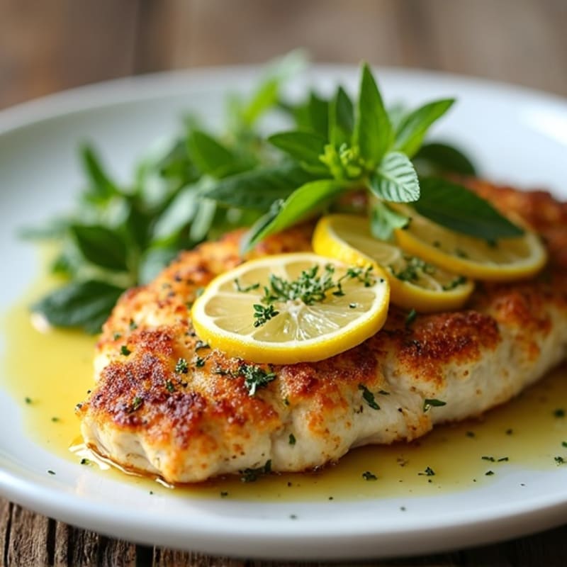 Herb-Crusted Pan Seared Chicken with Lemon Garlic Sauce