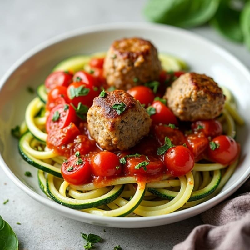 Lean Turkey Meatballs with Zucchini Noodles and Fresh Tomato Sauce