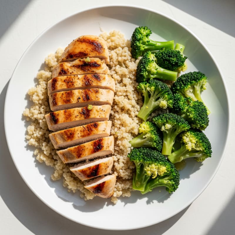 Grilled Chicken Breast with Quinoa and Steamed Broccoli