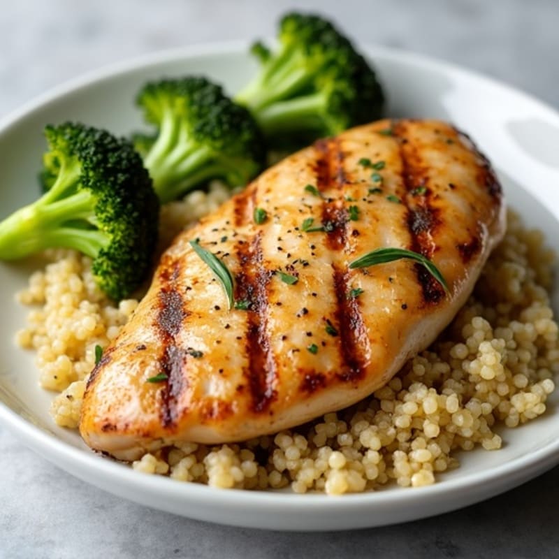 Grilled Chicken Breast with Quinoa and Roasted Broccoli
