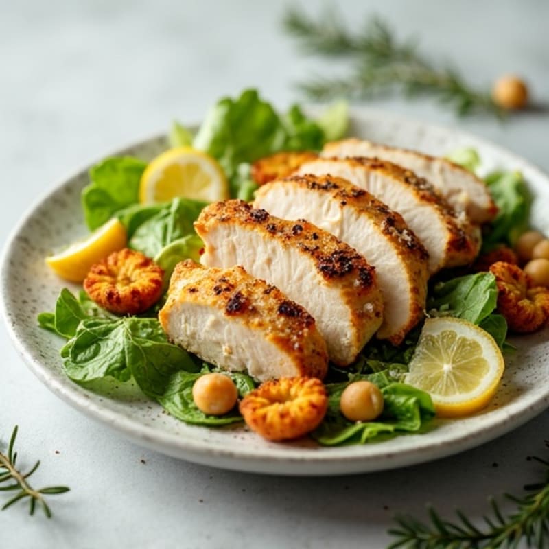 Herb-Grilled Chicken Caesar with Crispy Chickpea Croutons