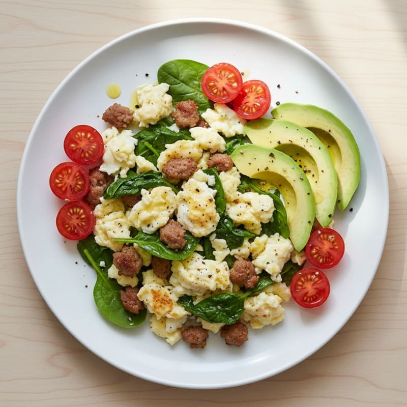 Scrambled Egg Whites with Spinach and Turkey Sausage