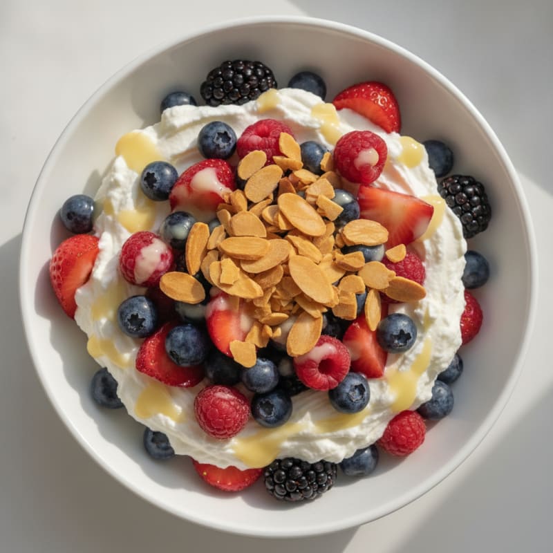 Greek Yogurt Protein Parfait with Mixed Berries and Almonds