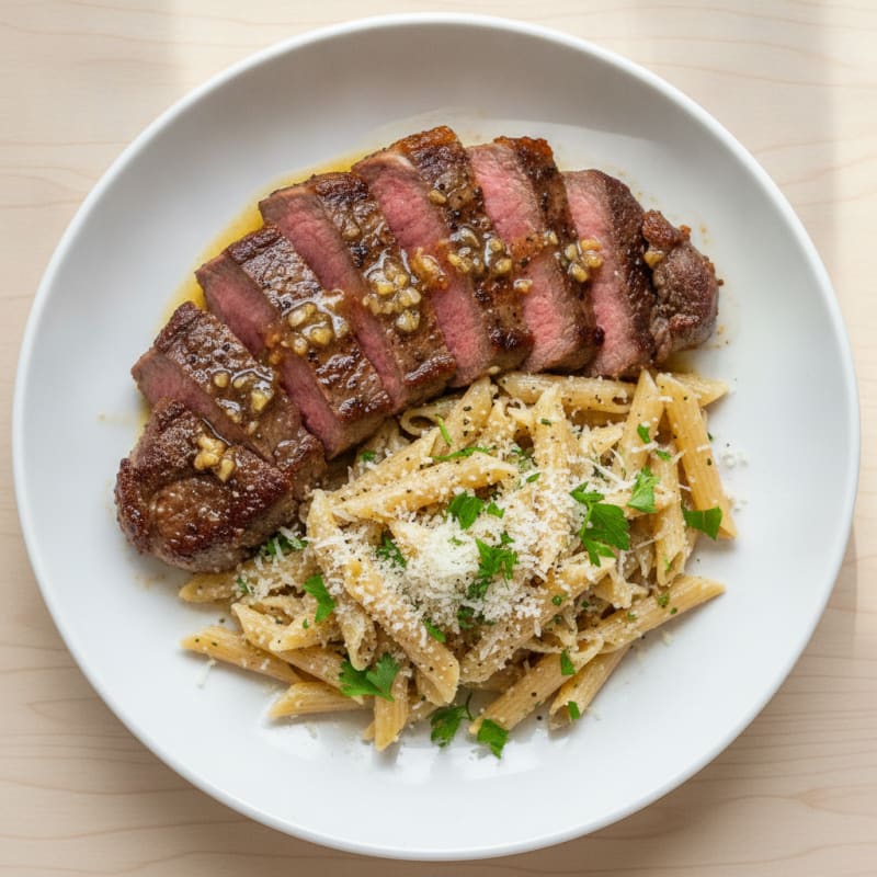 Garlic Butter Steak with Parmesan Pasta