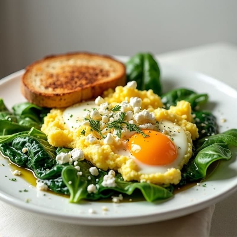 Fluffy Spinach Feta Egg White Scramble