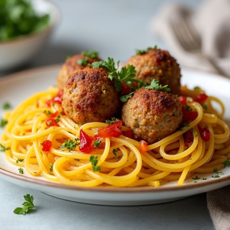 Garlic-Herb Roasted Spaghetti Squash with Turkey Meatballs