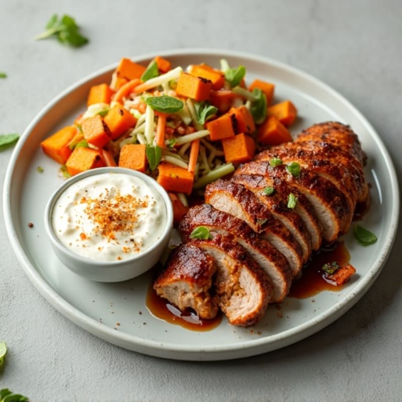 Smoky Pulled Pork with Creamy Slaw and Roasted Sweet Potatoes