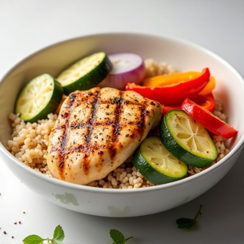 Grilled Chicken and Roasted Veggie Rice Bowl
