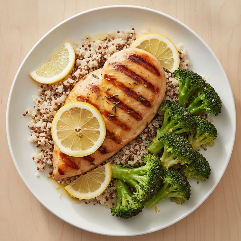 Grilled Chicken Breast with Quinoa and Steamed Broccoli