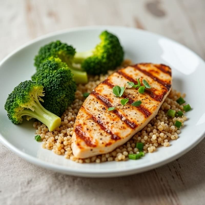 Grilled Chicken Breast with Quinoa and Roasted Broccoli