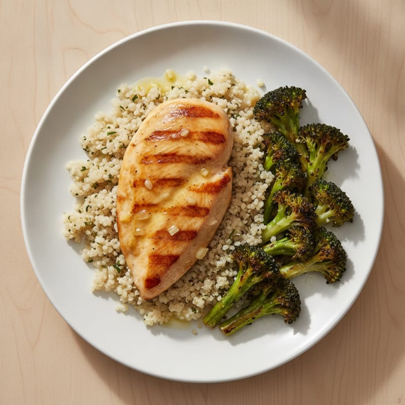 Grilled Chicken Breast with Quinoa and Roasted Broccoli