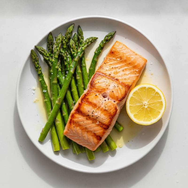Seared Salmon with Roasted Asparagus and Lemon