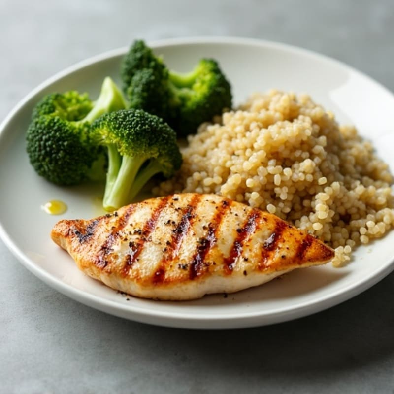 Grilled Chicken Breast with Roasted Broccoli and Quinoa