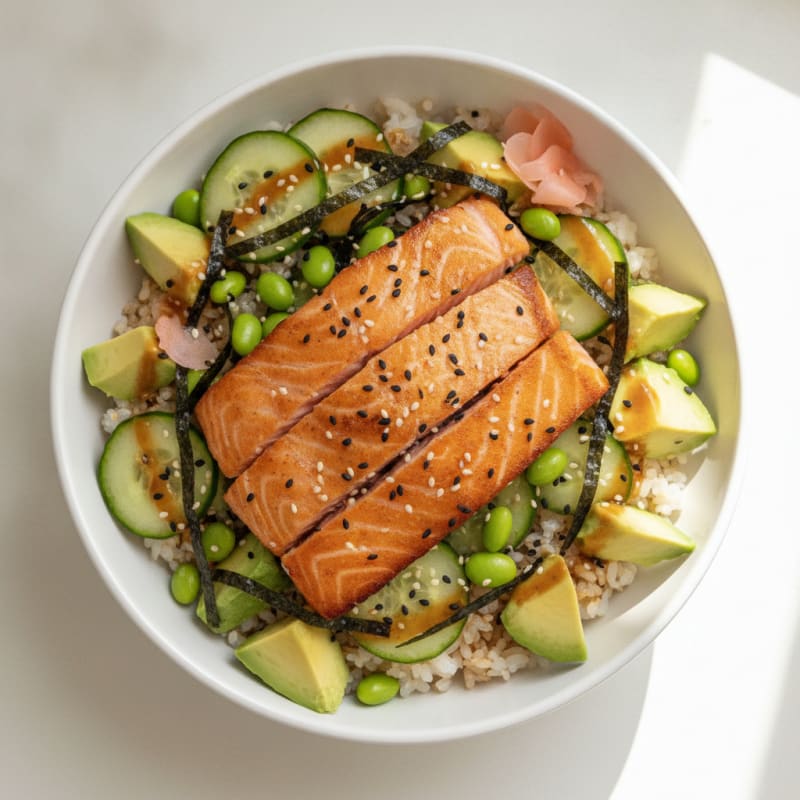 Sushi Rice Bowl with Salmon and Avocado