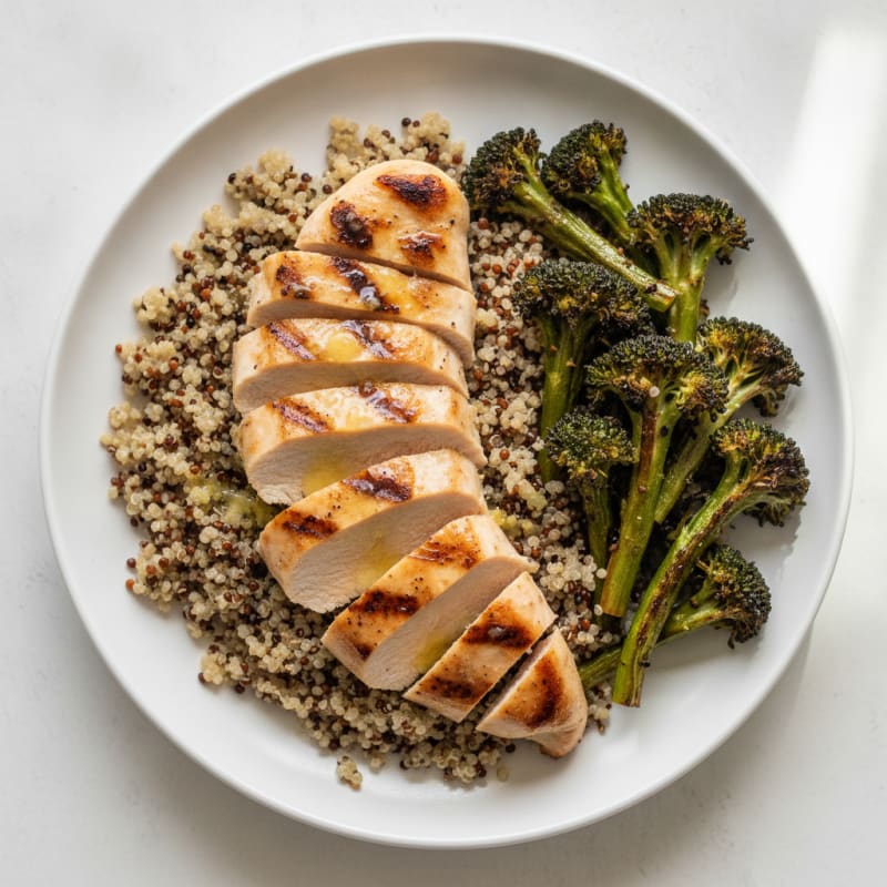 Grilled Chicken Breast with Quinoa and Roasted Broccoli