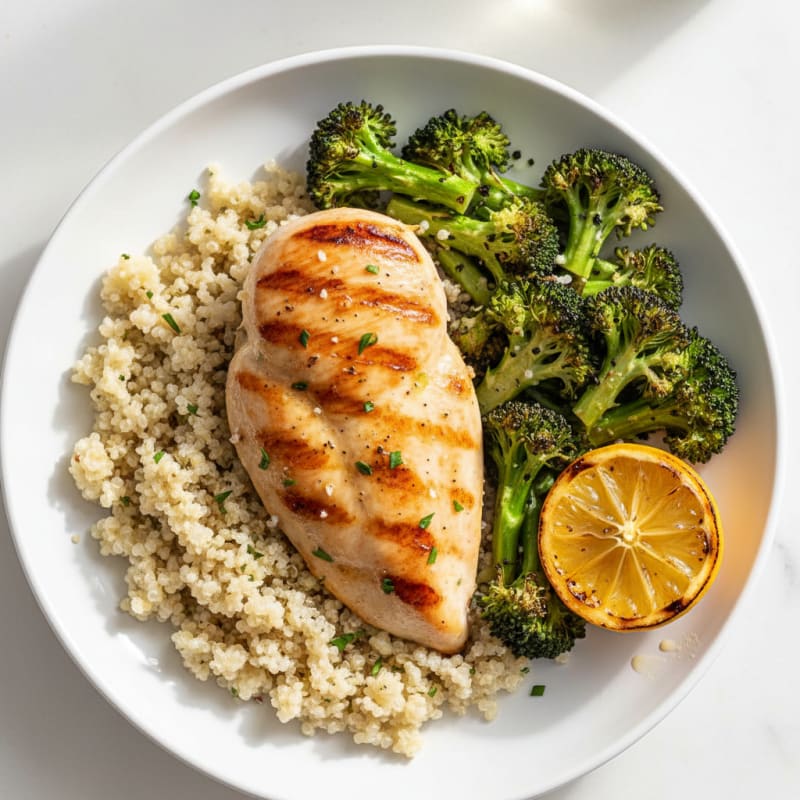 Grilled Chicken Breast with Quinoa and Roasted Broccoli