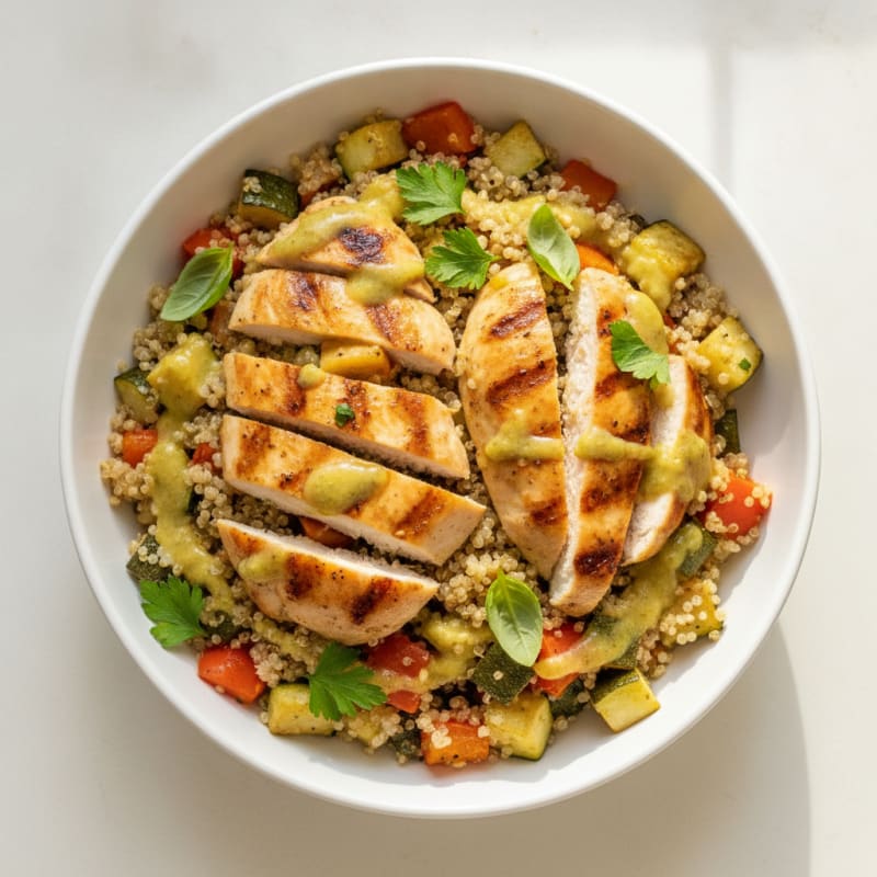 Grilled Chicken and Quinoa Power Bowl with Roasted Vegetables