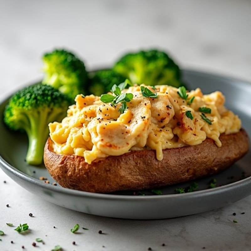 Healthy Loaded Baked Potato with Lean Chicken and Steamed Broccoli