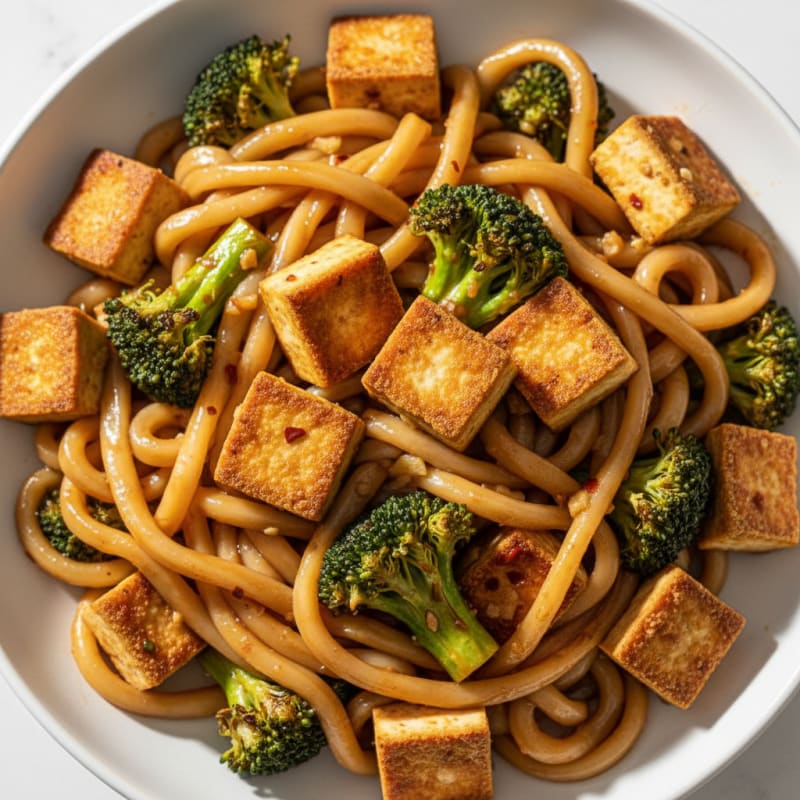 Pan-Seared Tofu and Broccoli Udon