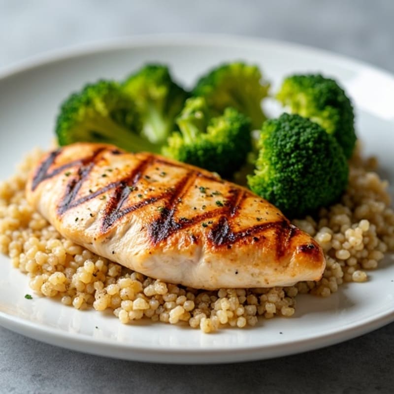 Grilled Chicken Breast with Quinoa and Roasted Broccoli